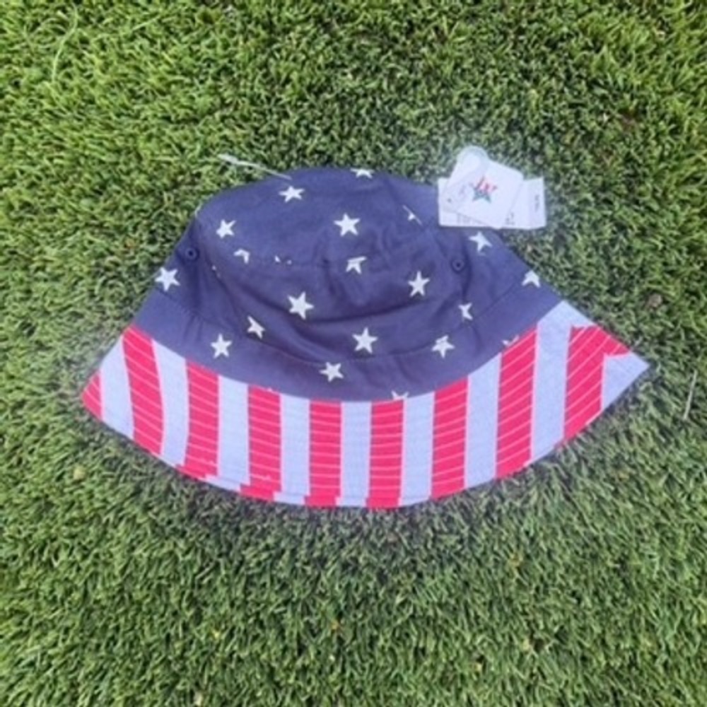 The Childrens Place Kids Americana Stars and Stripes Bucket Hat Red White L/XL